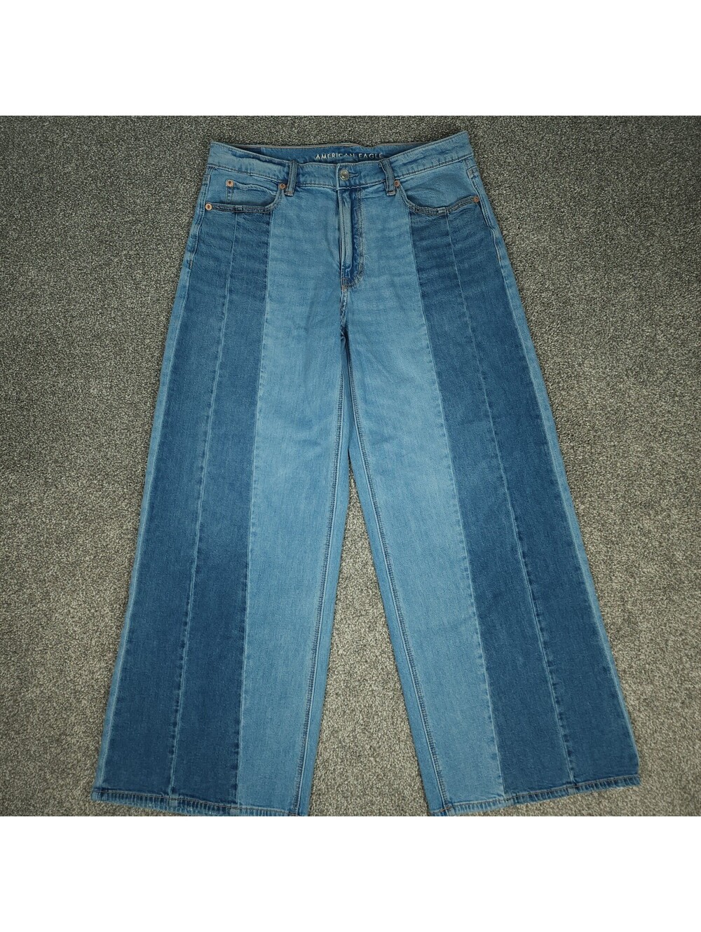 American Eagle Ultra Wide Leg Jeans Women 6 Blue Patchwork Boho Low Rise Skater